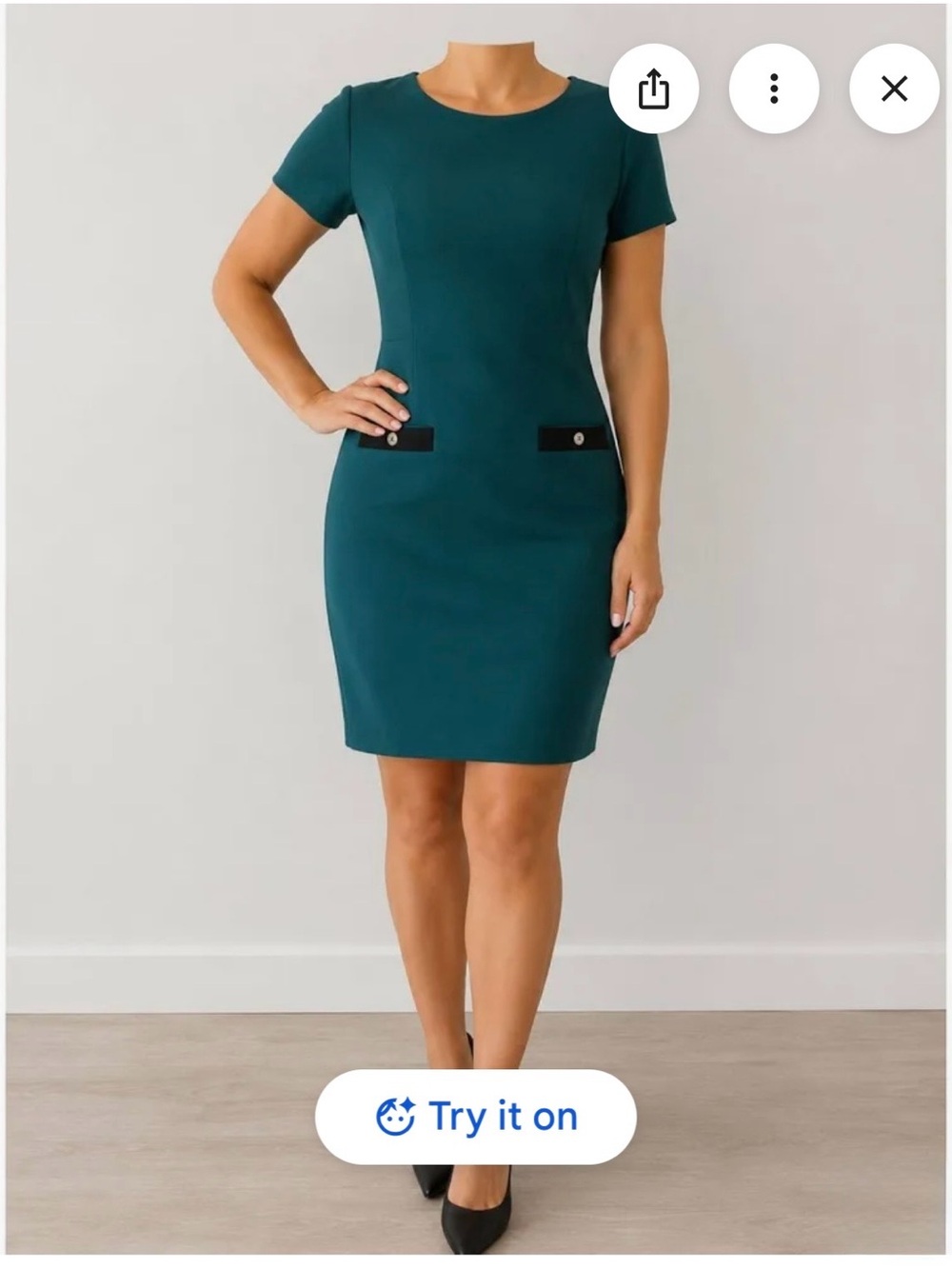 Tommy Hilfiger Dark Forest Green Embellished Short Sleeve Sheath Dress Size 10